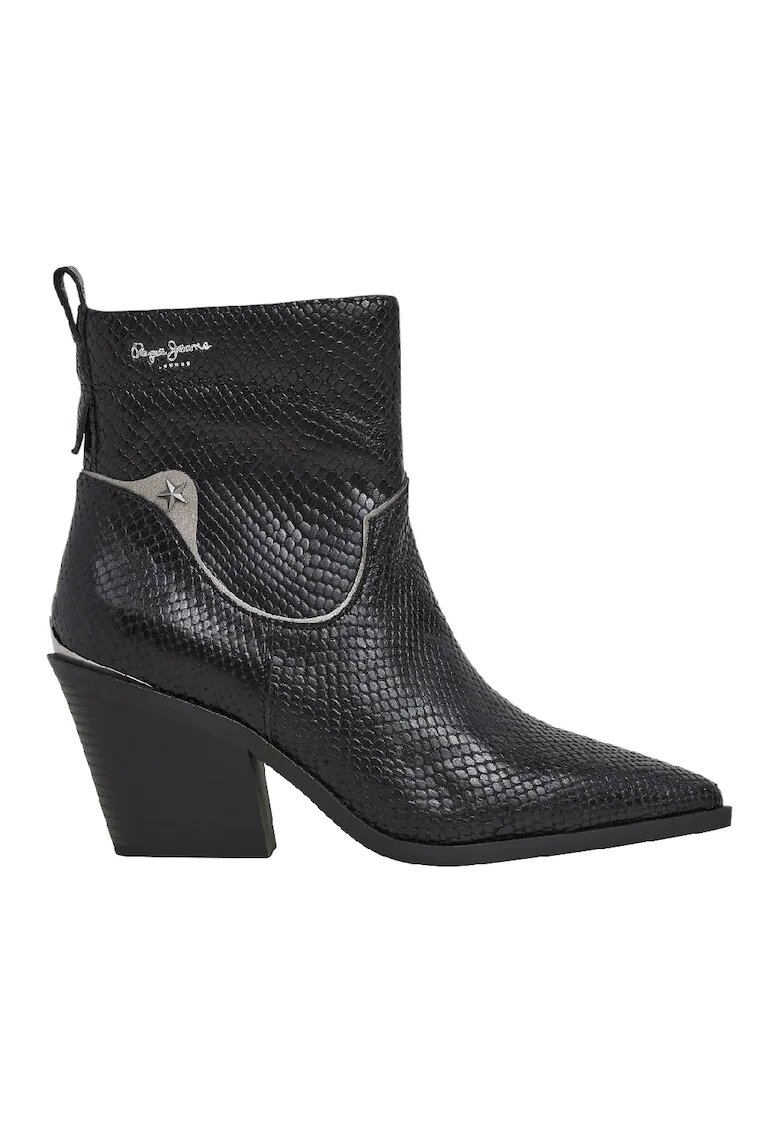 Pepe Jeans London Botine din piele cu toc cuban - Negru