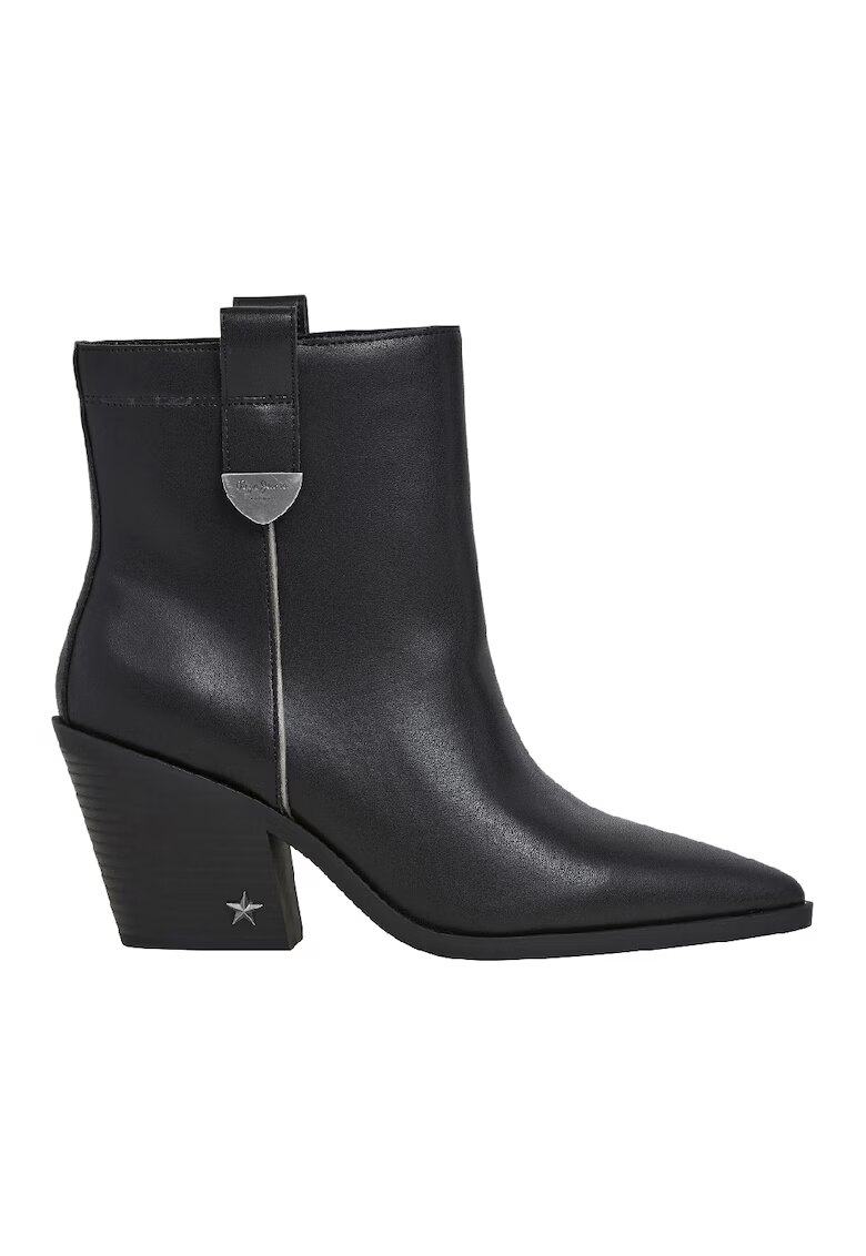 Pepe Jeans London Botine din piele cu varf ascutit - Negru