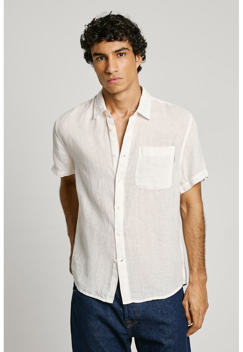 Pepe Jeans London Camasa uni cu maneci scurte - Alb fildes