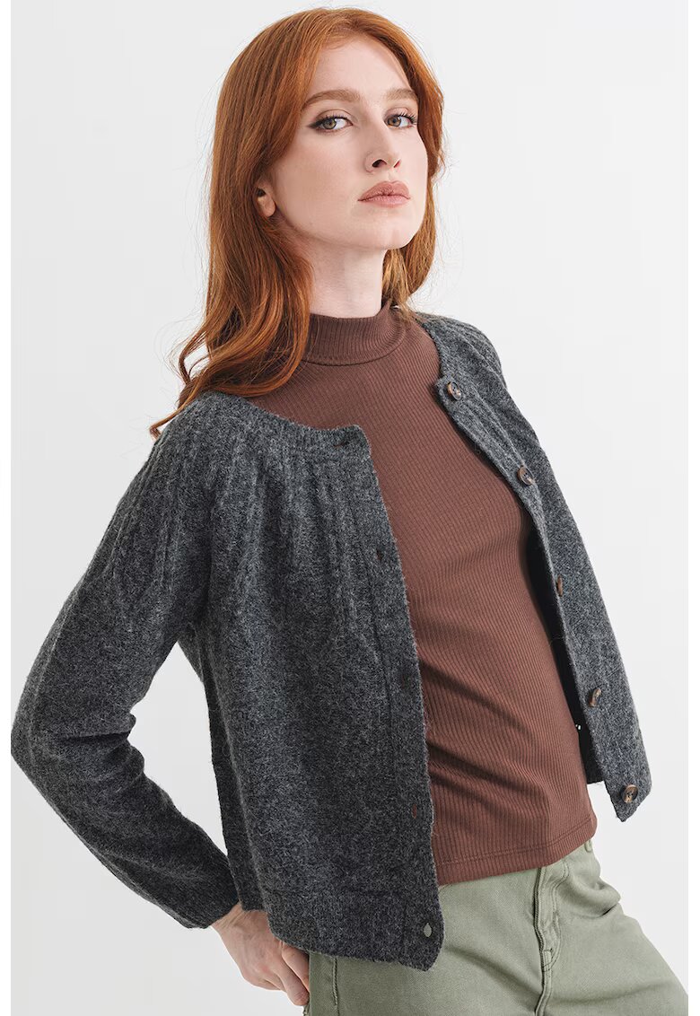 Pepe Jeans London Cardigan din amestec de lana cu decolteu barcuta - Gri inchis melange