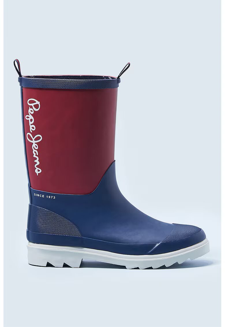 Pepe Jeans London Cizme de ploaie cu logo - Visiniu/Bleumarin