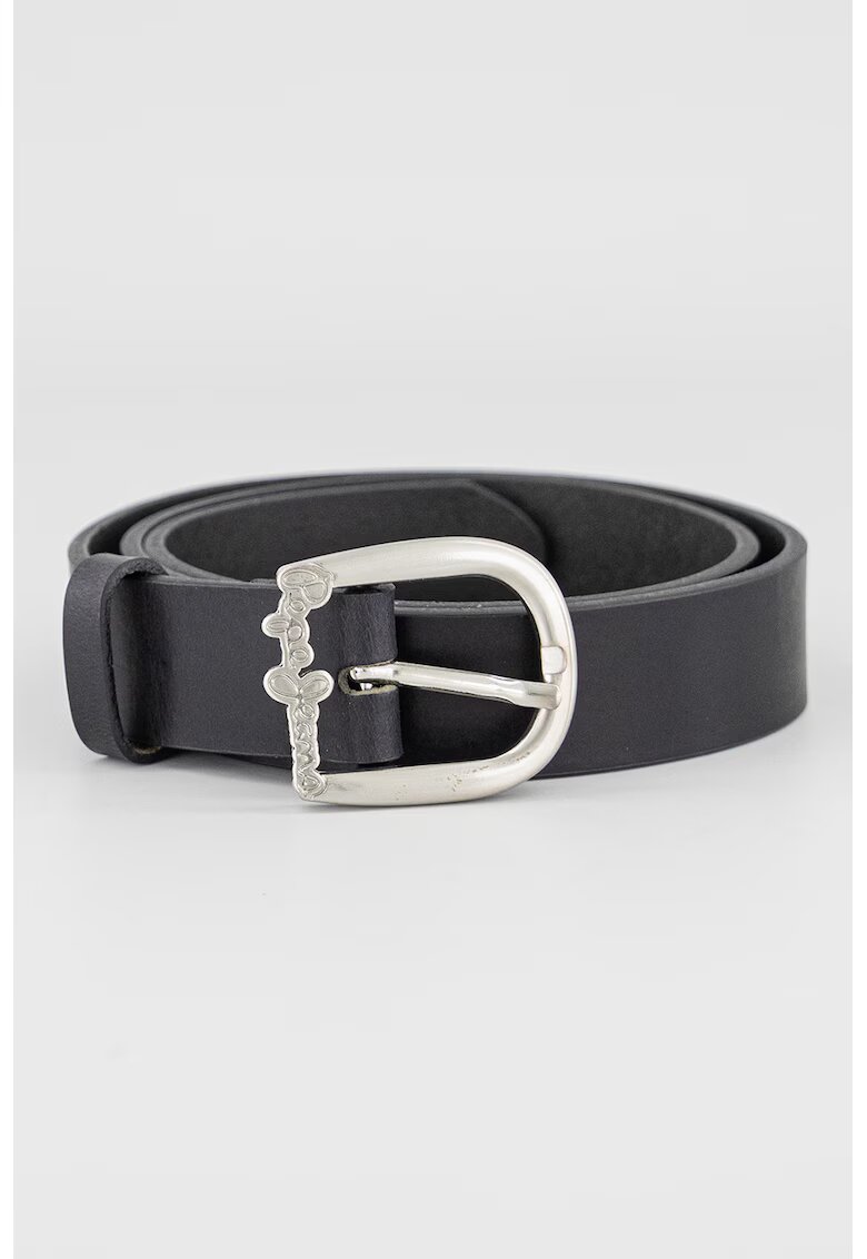Pepe Jeans London Curea de piele cu catarama metalica cu logo - Negru