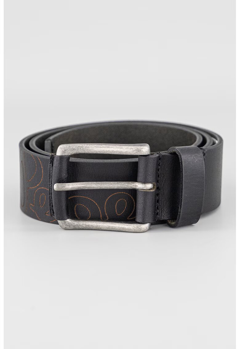 Pepe Jeans London Curea de piele cu logo brodat - Negru