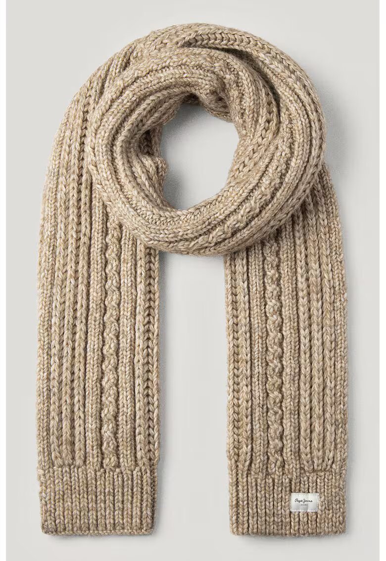 Pepe Jeans London Fular din tricot cu terminatii striate - Bej inchis