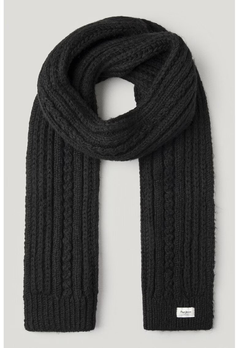Pepe Jeans London Fular din tricot cu terminatii striate - Negru