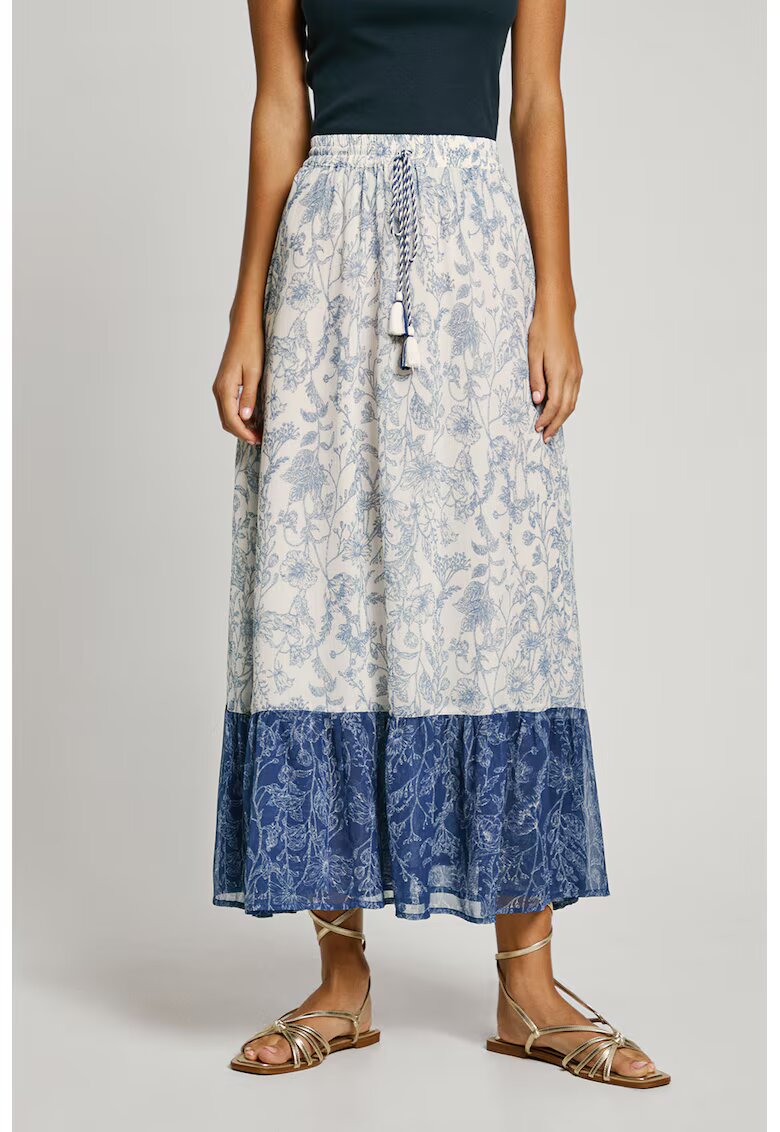 Pepe Jeans London Fusta cu model floral si talie inalta - Albastru prafuit/Alb murdar