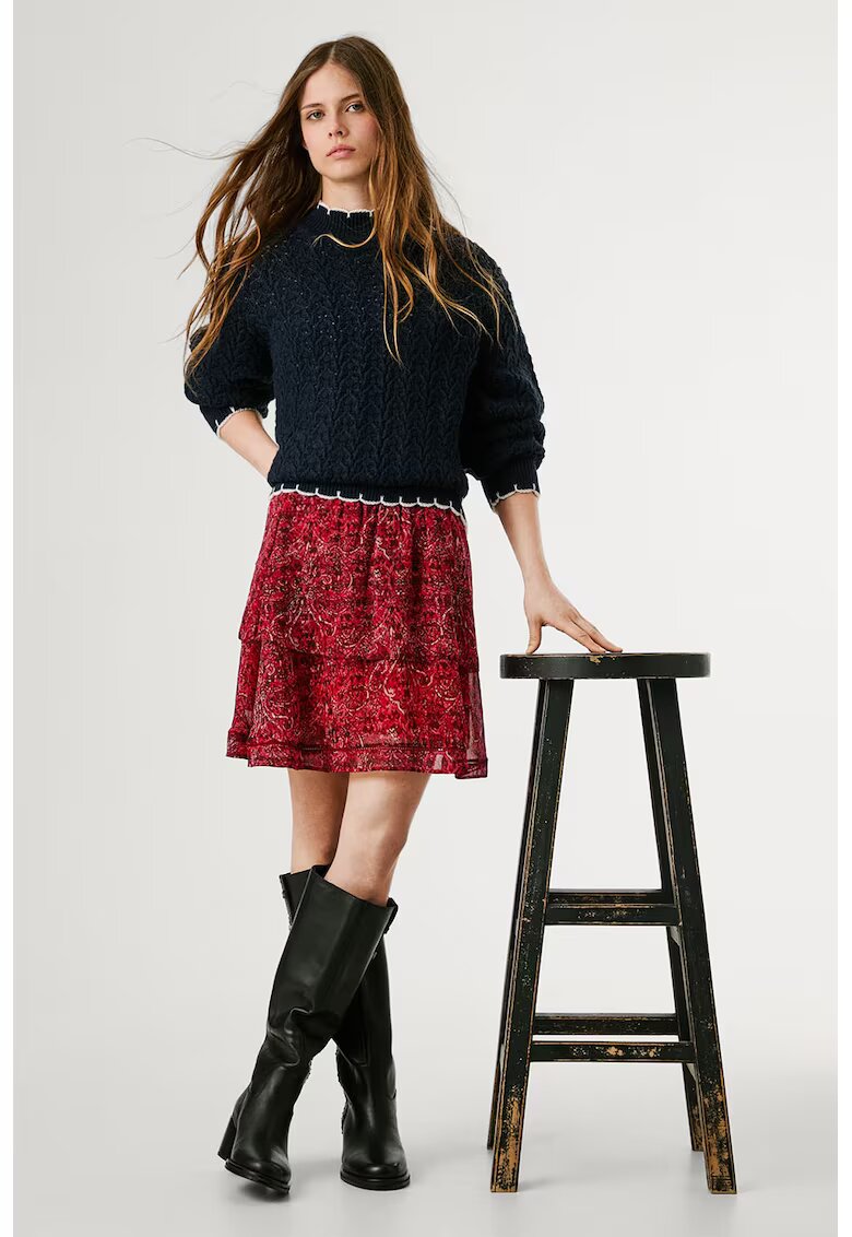 Pepe Jeans London Fusta mini cu imprimeu - Rosu/Alb/Visiniu