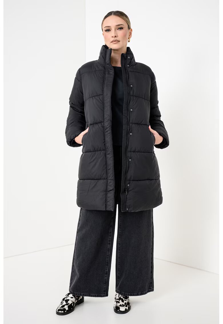 Pepe Jeans London Geaca lunga cu vatelina si guler - Negru