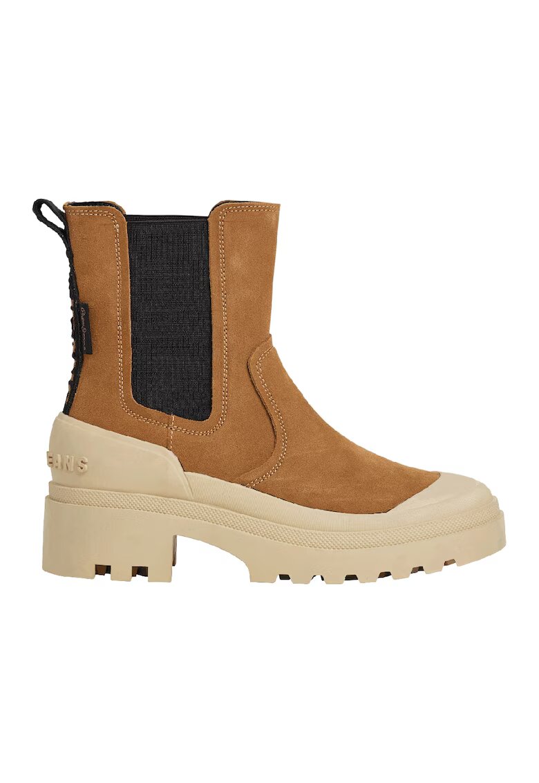 Pepe Jeans London Ghete Chelsea cu toc masiv - Negru/Caramel