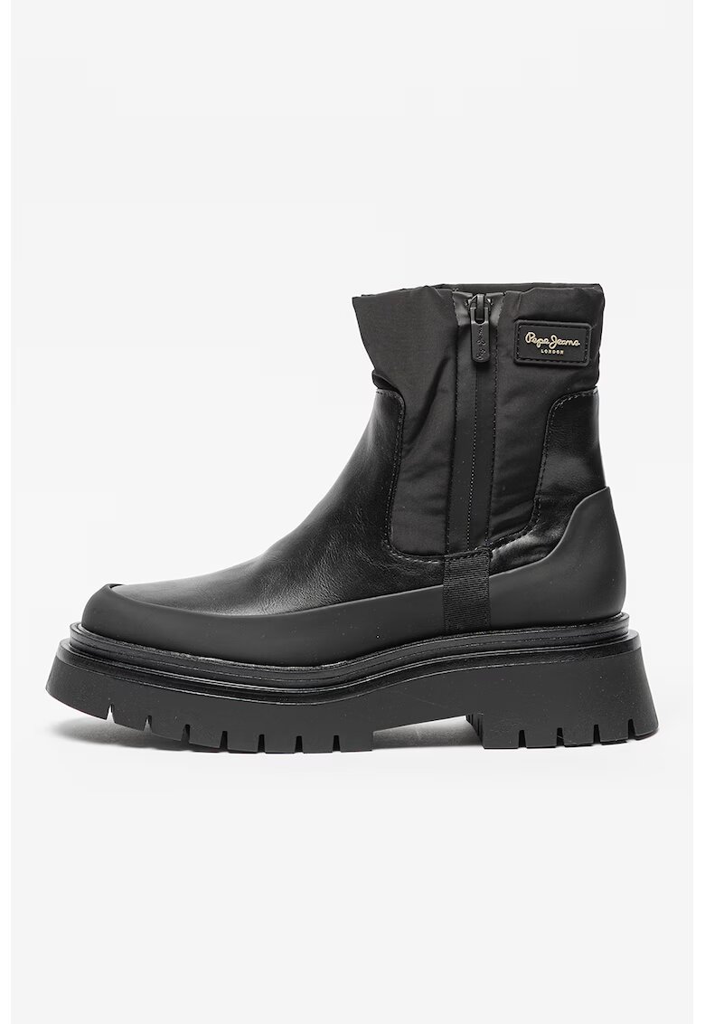 Pepe Jeans London Ghete Chelsea de piele ecologica cu garnituri de material textil Queen - Negru