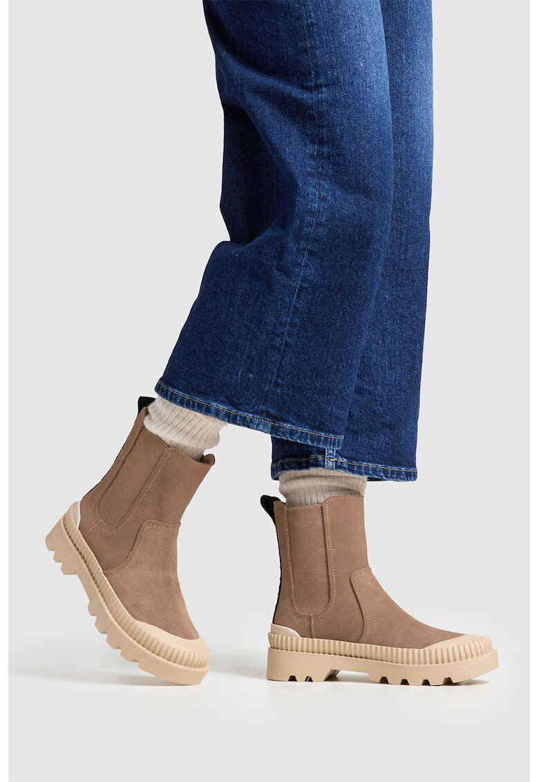 Pepe Jeans London Ghete Chelsea de piele intoarsa - Maro