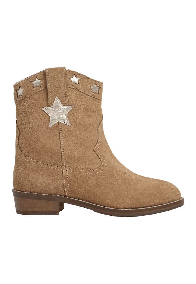 Pepe Jeans London Ghete cowboy din piele intoarsa - Maro nisip/Argintiu