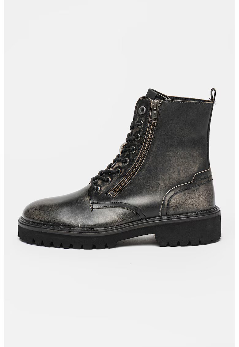 Pepe Jeans London Ghete de piele cu fermoar - Negru stins