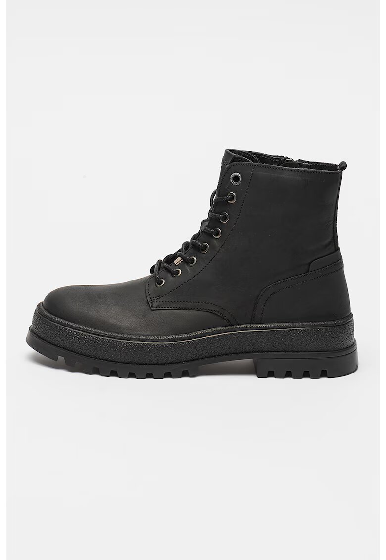 Pepe Jeans London Ghete din piele cu fermoar - Negru stins