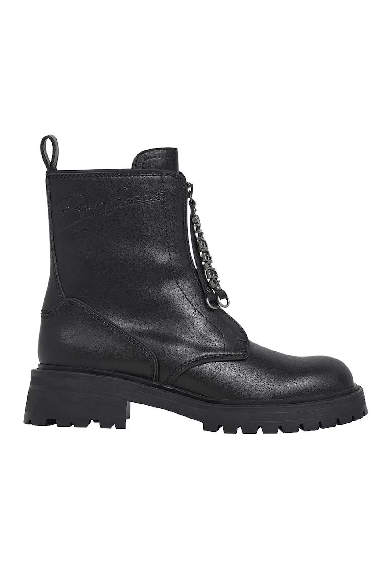 Pepe Jeans London Ghete din piele cu logo - Negru