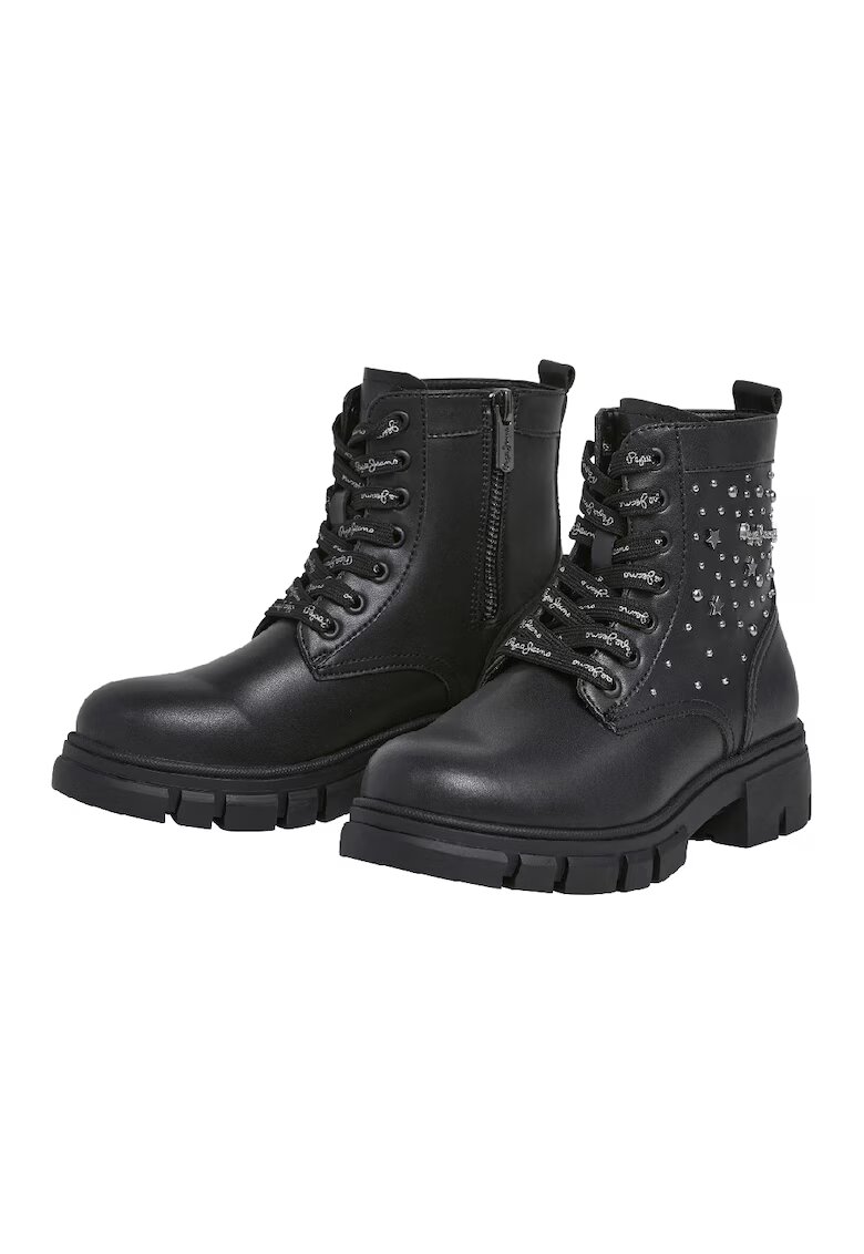 Pepe Jeans London Ghete din piele ecologica - Negru/Argintiu