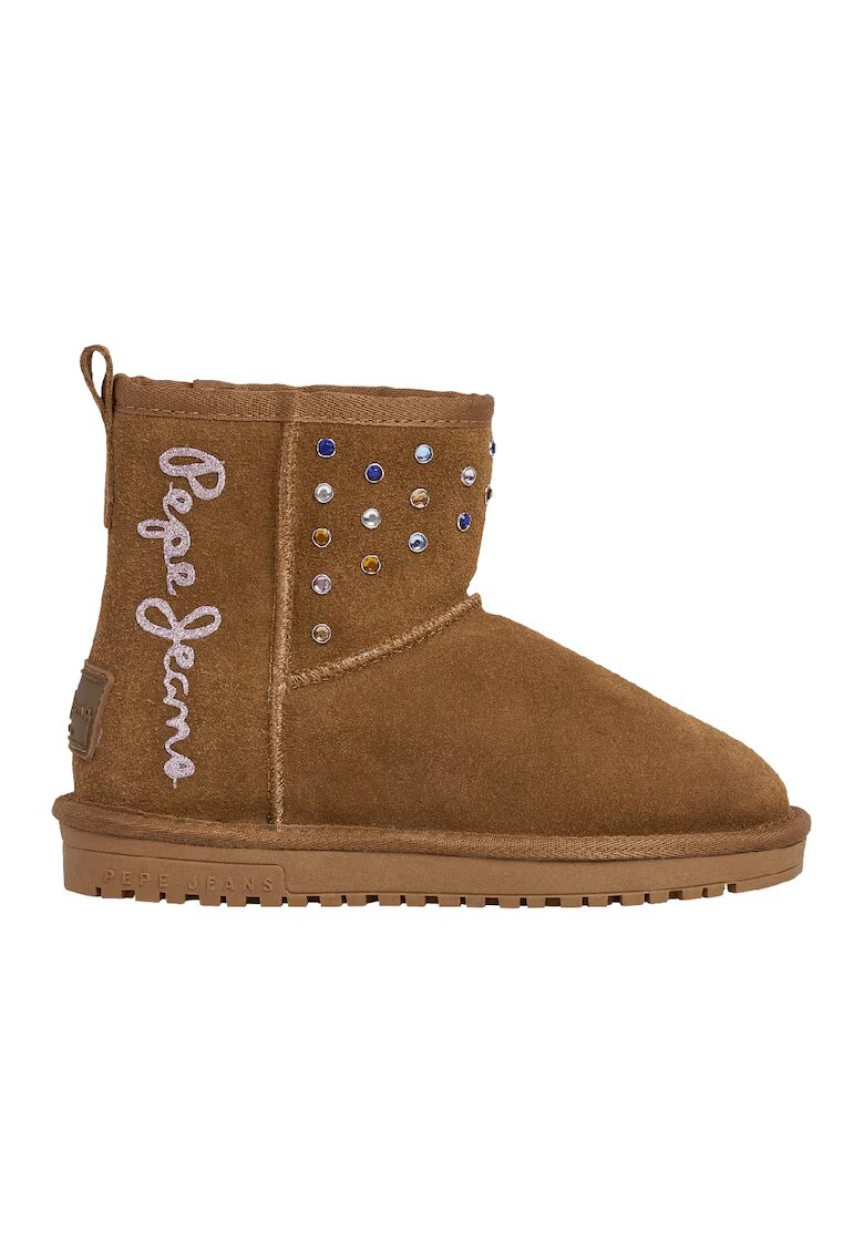 Pepe Jeans London Ghete slip-on din piele intoarsa - Caramel/Argintiu