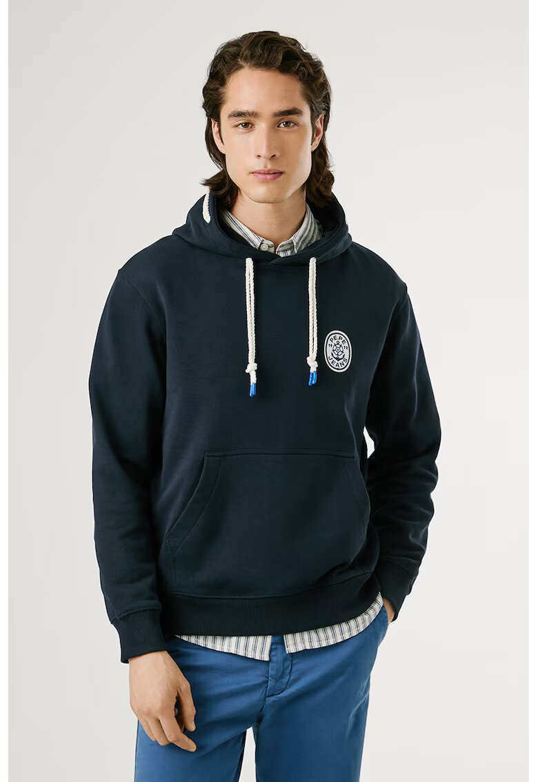 Pepe Jeans London Hanorac cu buzunar kangaroo - Albastru ultramarin/Alb optic