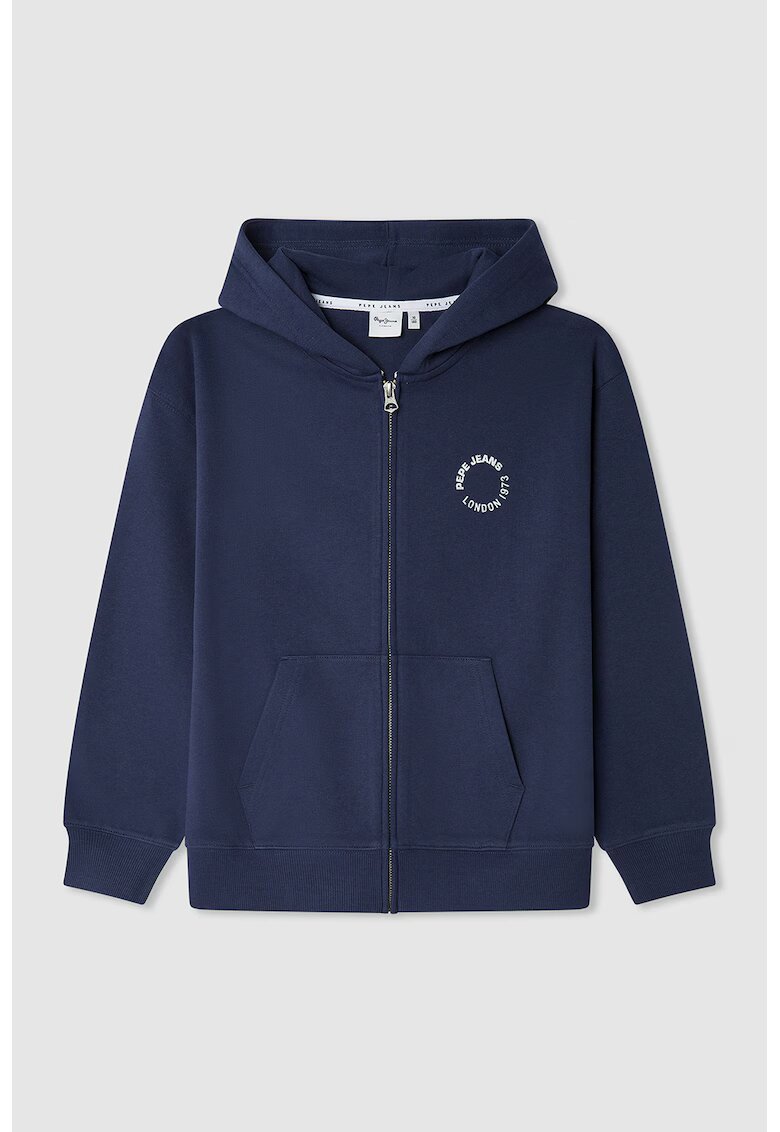 Pepe Jeans London Hanorac cu fermoar si imprimeu logo pe spate - Alb/Albastru ultramarin