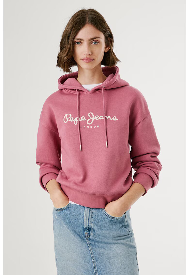 Pepe Jeans London Hanorac din amestec de bumbac cu imprimeu - Alb/Roz prafuit