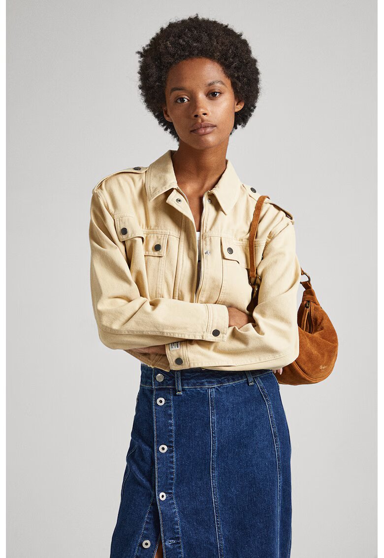 Pepe Jeans London Jacheta crop cu buzunare aplicate Samantha - Bej deschis
