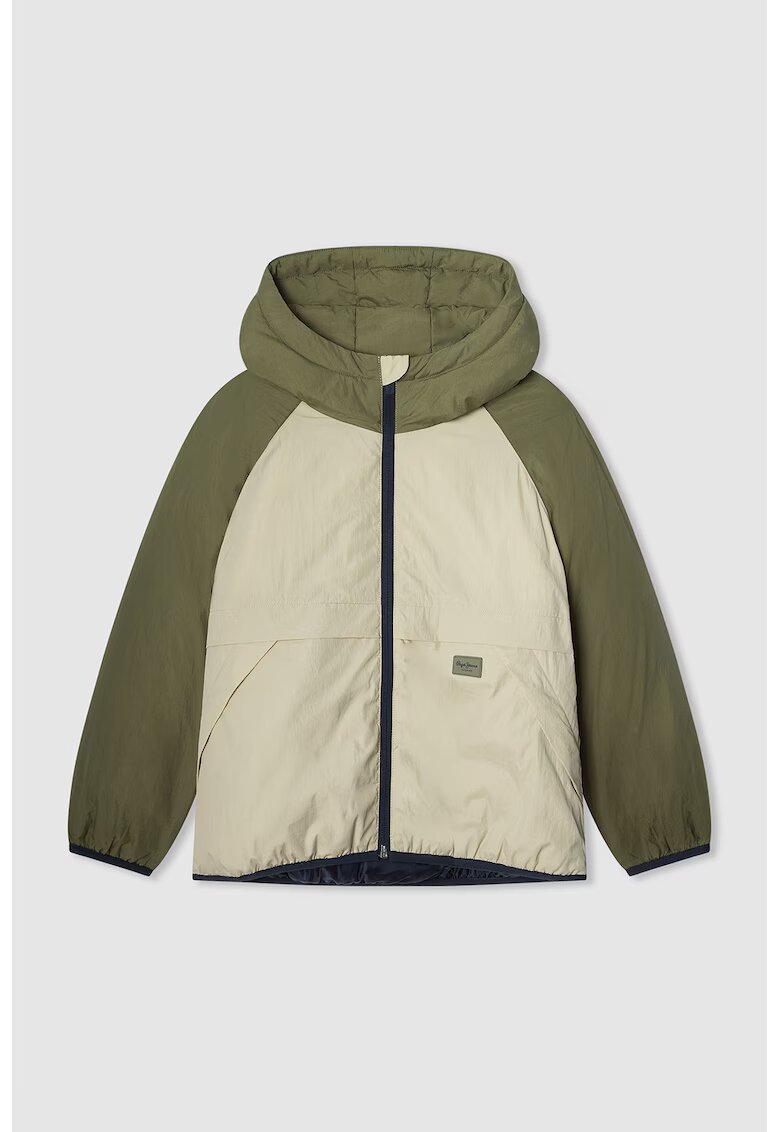 Pepe Jeans London Jacheta cu gluga si fermoar - Bej/Verde sparanghel