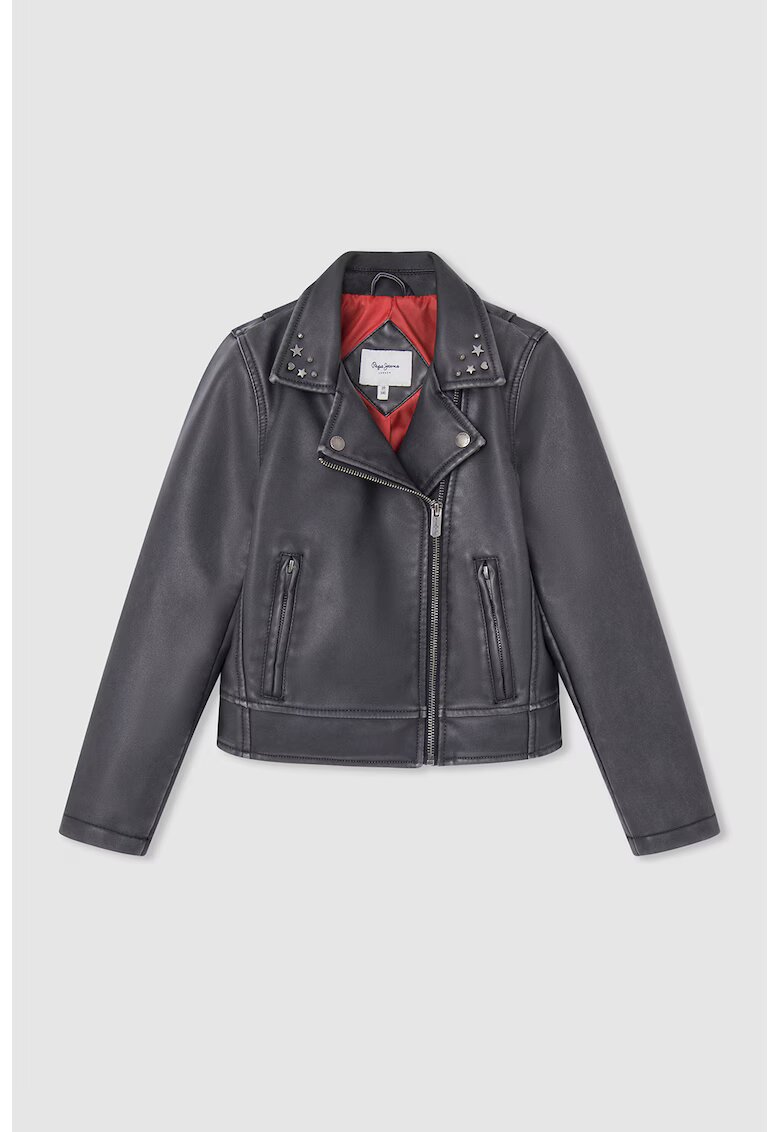 Pepe Jeans London Jacheta de piele ecologica cu buzunare oblice - Negru stins