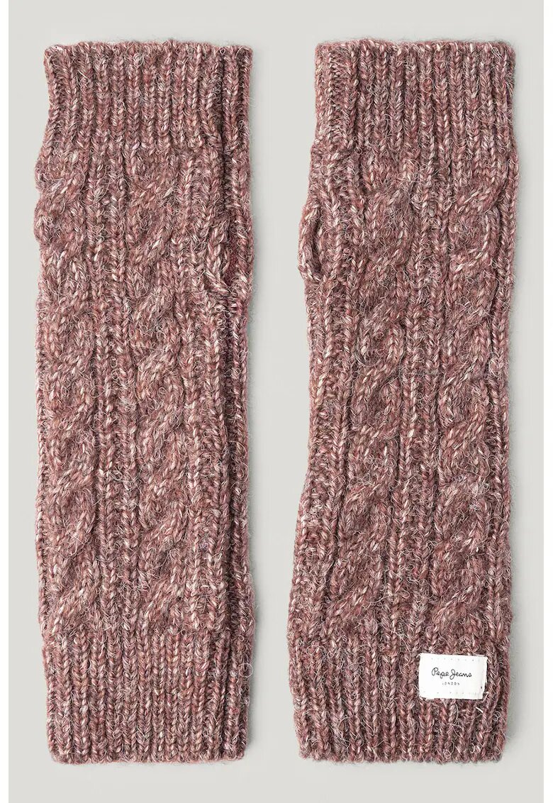 Pepe Jeans London Manusi tricotate cu design torsade - Rosu stins/Alb murdar