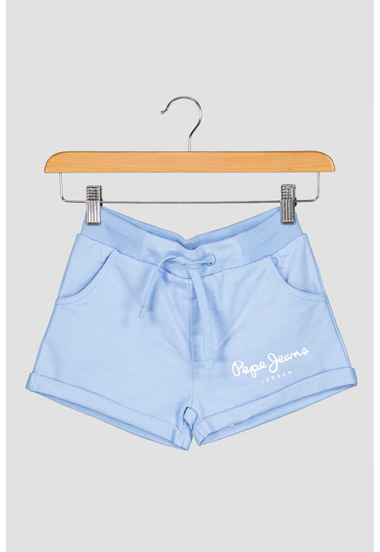 Pepe Jeans London Pantaloni scurti de bumbac cu imprimeu logo - Alb/Albastru lavanda