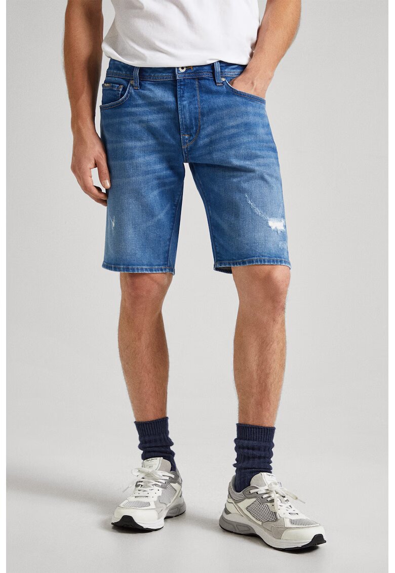 Pepe Jeans London Pantaloni scurti de denim cu detalii cu aspect deteriorat - Albastru