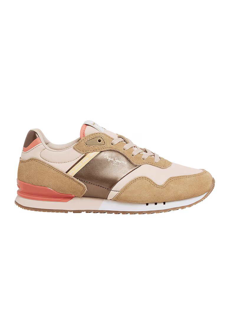 Pepe Jeans London Pantofi sport colorblock cu insertii de piele intoarsa - Maro nisip/Auriu rose