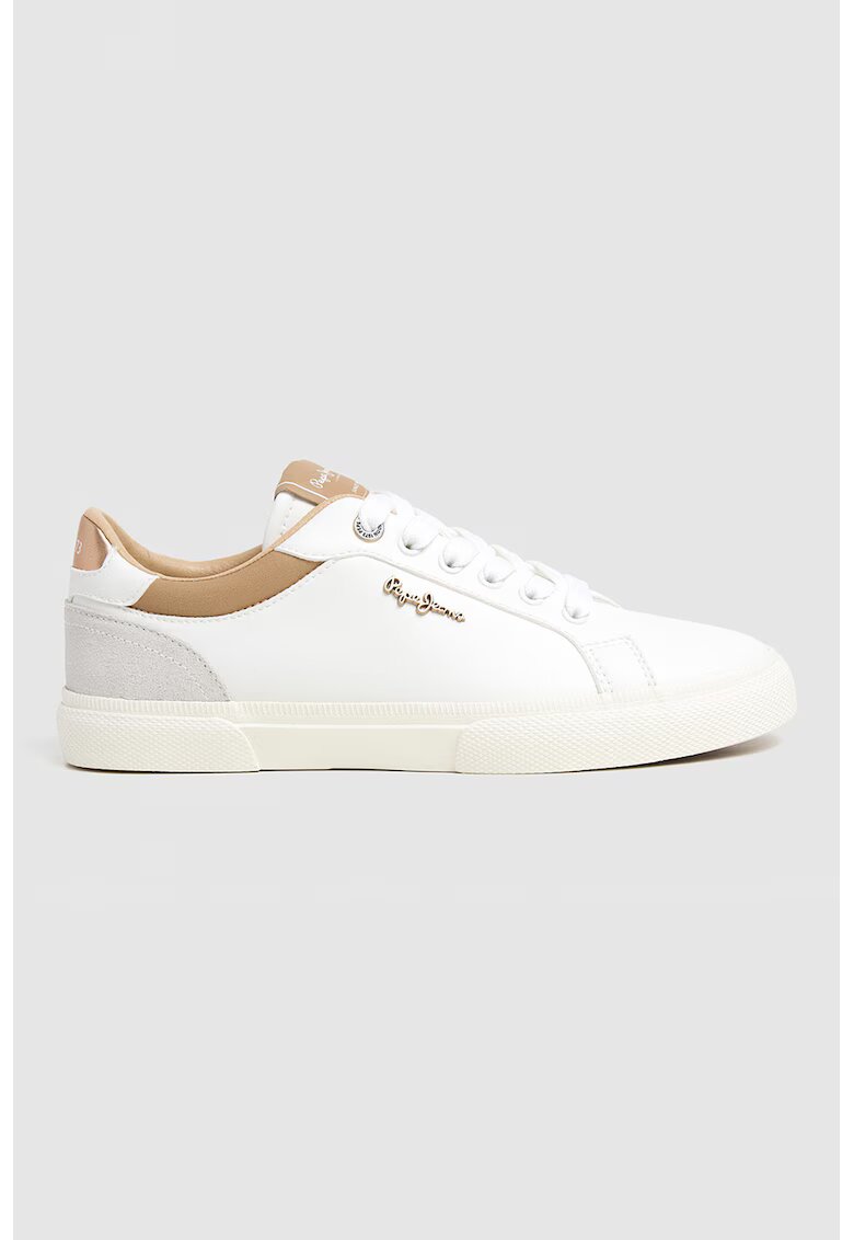 Pepe Jeans London Pantofi sport cu detalii de piele intoarsa - Alb/Caramel