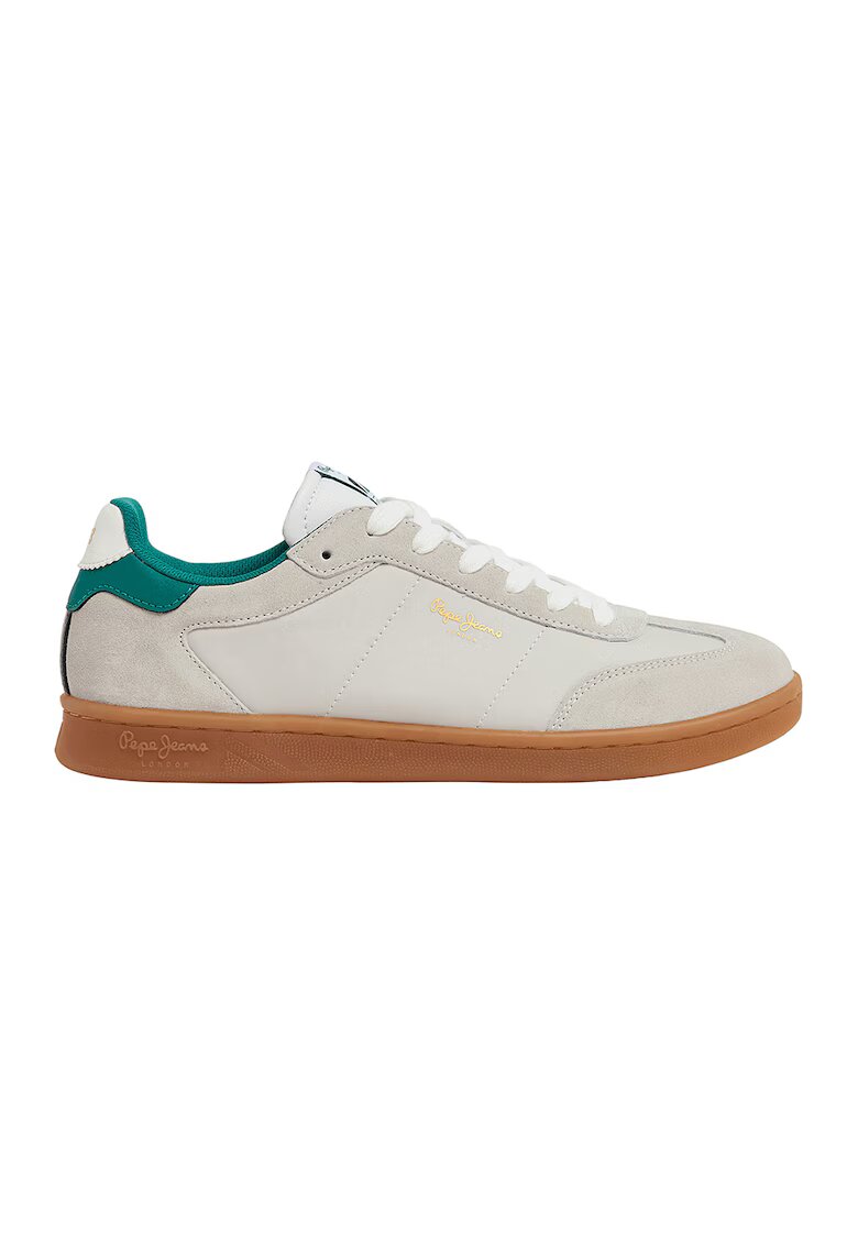 Pepe Jeans London Pantofi sport cu detalii de piele intoarsa - Maro taupe deschis/Verde persan