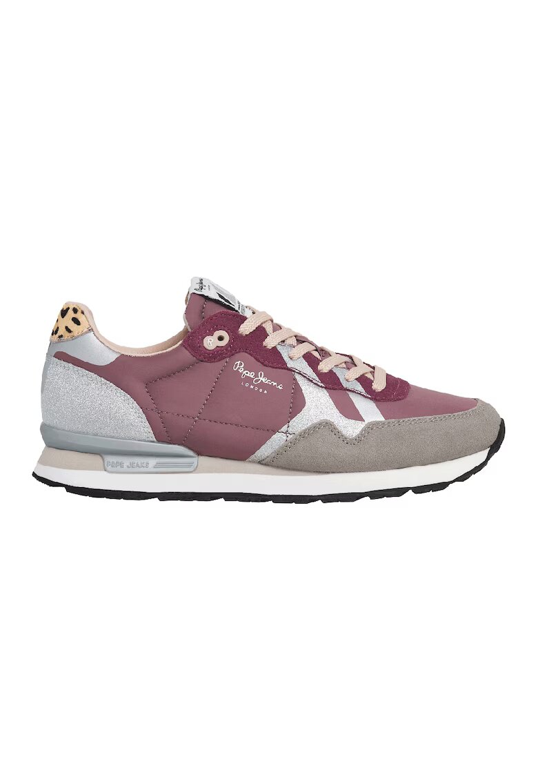 Pepe Jeans London Pantofi sport cu detalii din piele intoarsa - Gri cenusiu/Roz prafuit/Argintiu
