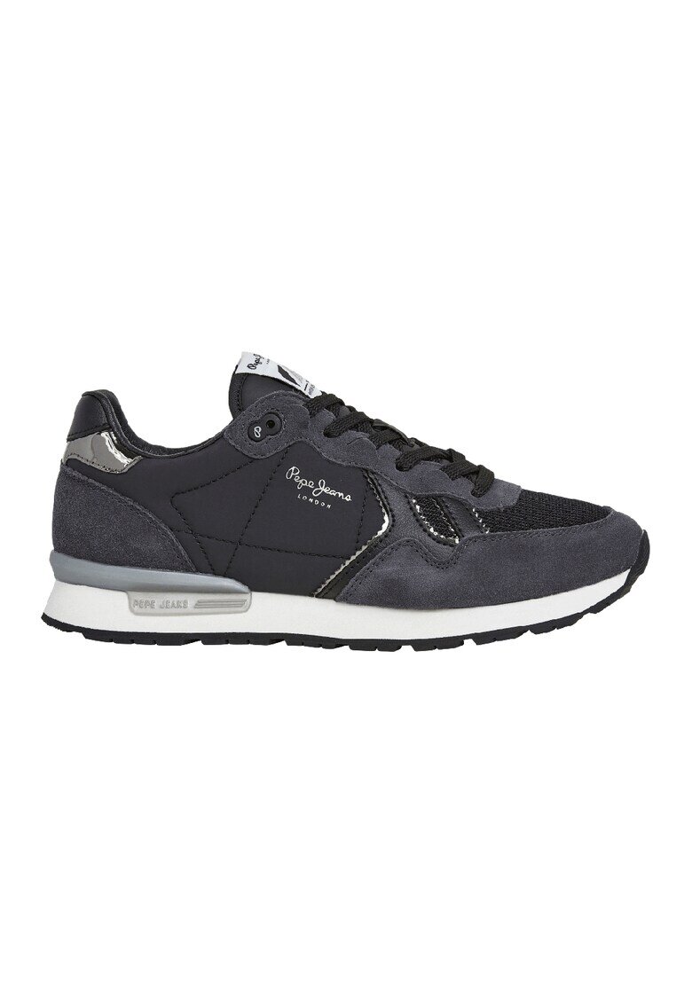 Pepe Jeans London Pantofi sport cu detalii din piele intoarsa - Negru/Albastru ultramarin
