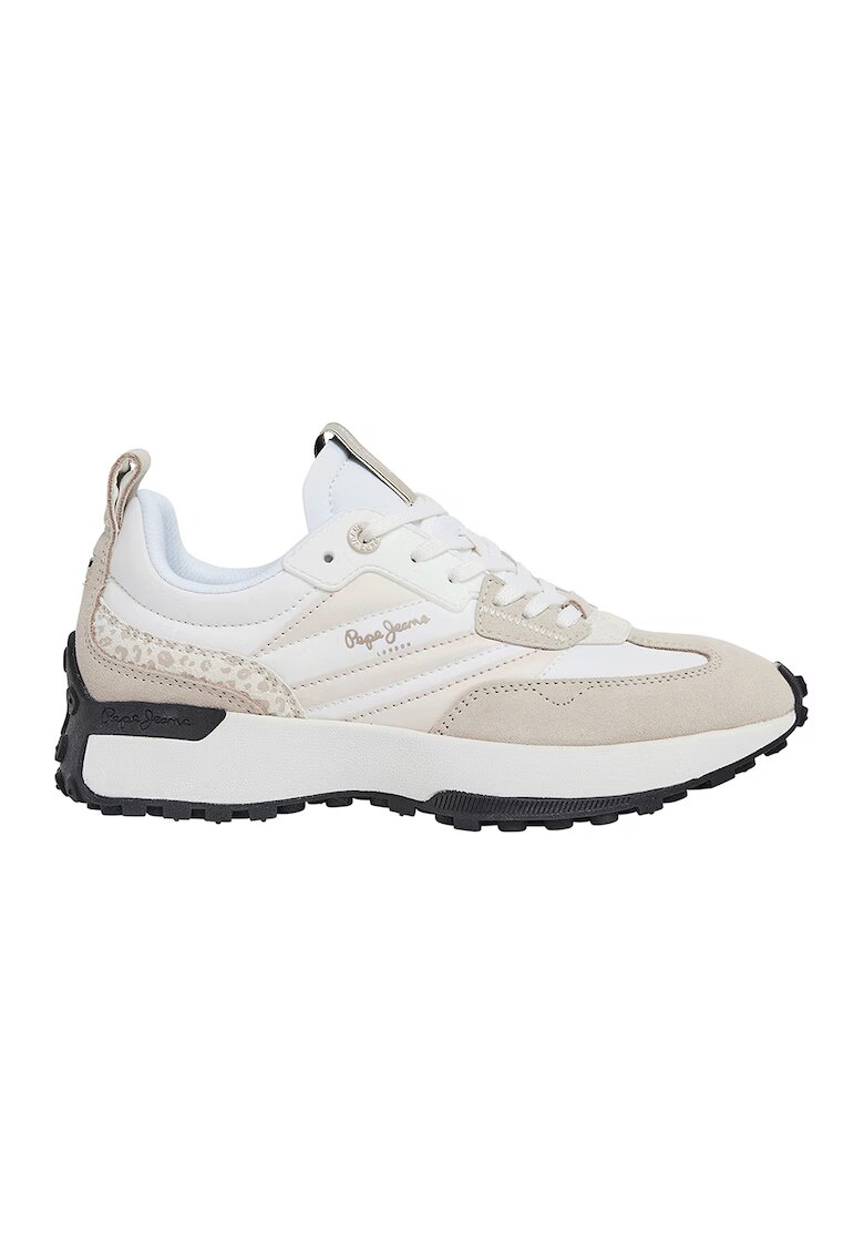 Pepe Jeans London Pantofi sport cu garnituri de piele intoarsa - Alb/Maro taupe deschis