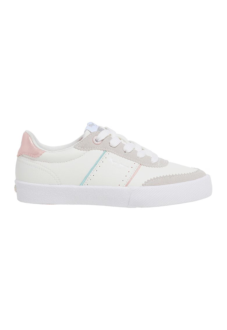 Pepe Jeans London Pantofi sport cu garnituri de piele intoarsa ecologica - Alb/Gri deschis