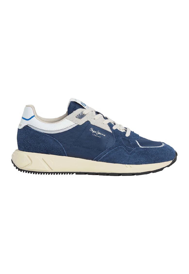 Pepe Jeans London Pantofi sport cu garnituri din piele intoarsa si plasa - Alb/Albastru inchis