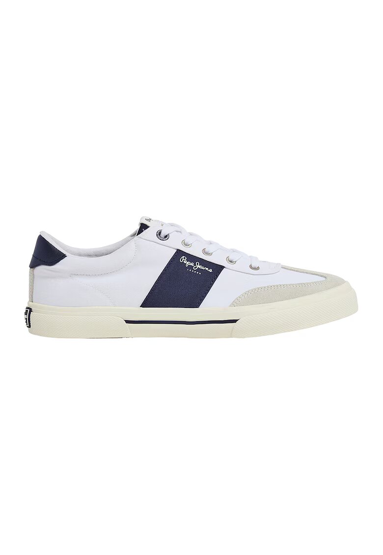 Pepe Jeans London Pantofi sport cu insertii de piele intoarsa - Alb/Bleumarin