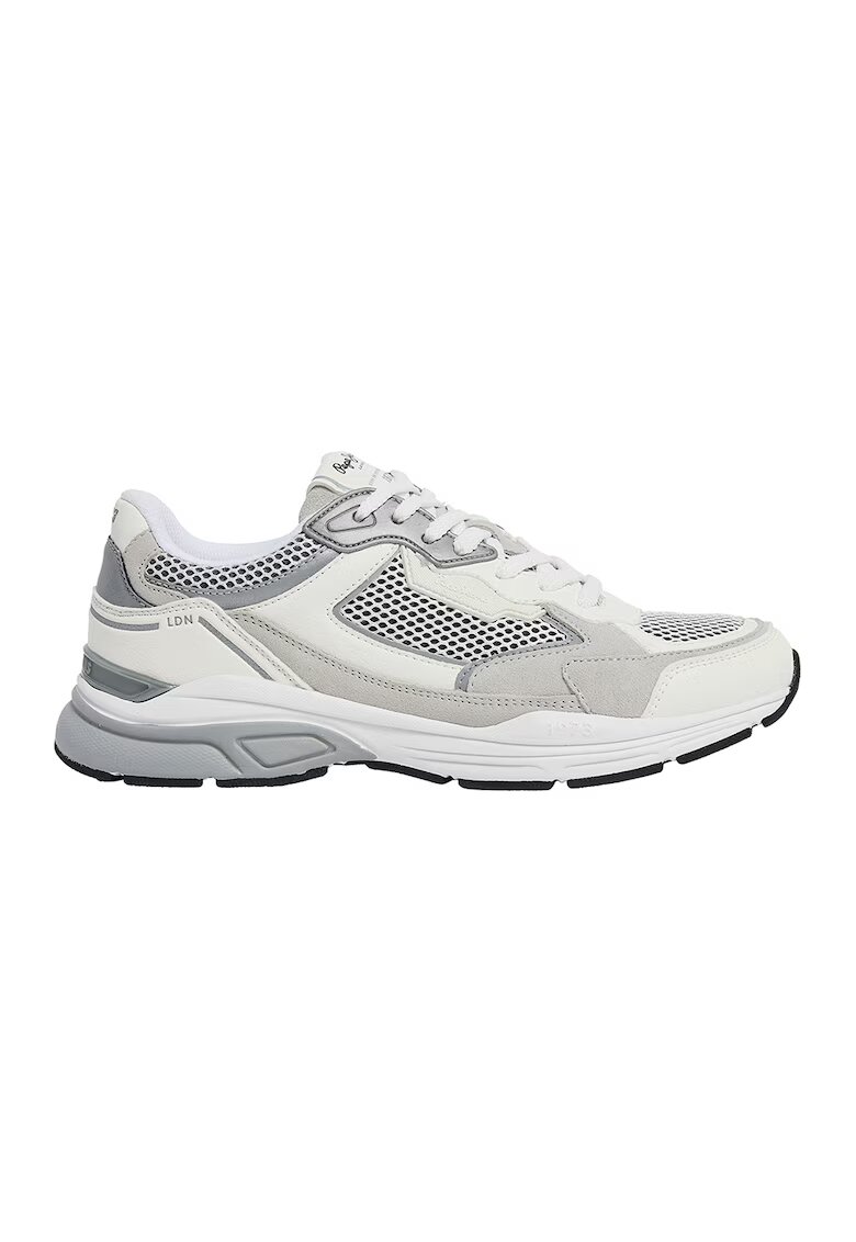 Pepe Jeans London Pantofi sport cu insertii de piele intoarsa - Alb/Gri deschis/Gri inchis