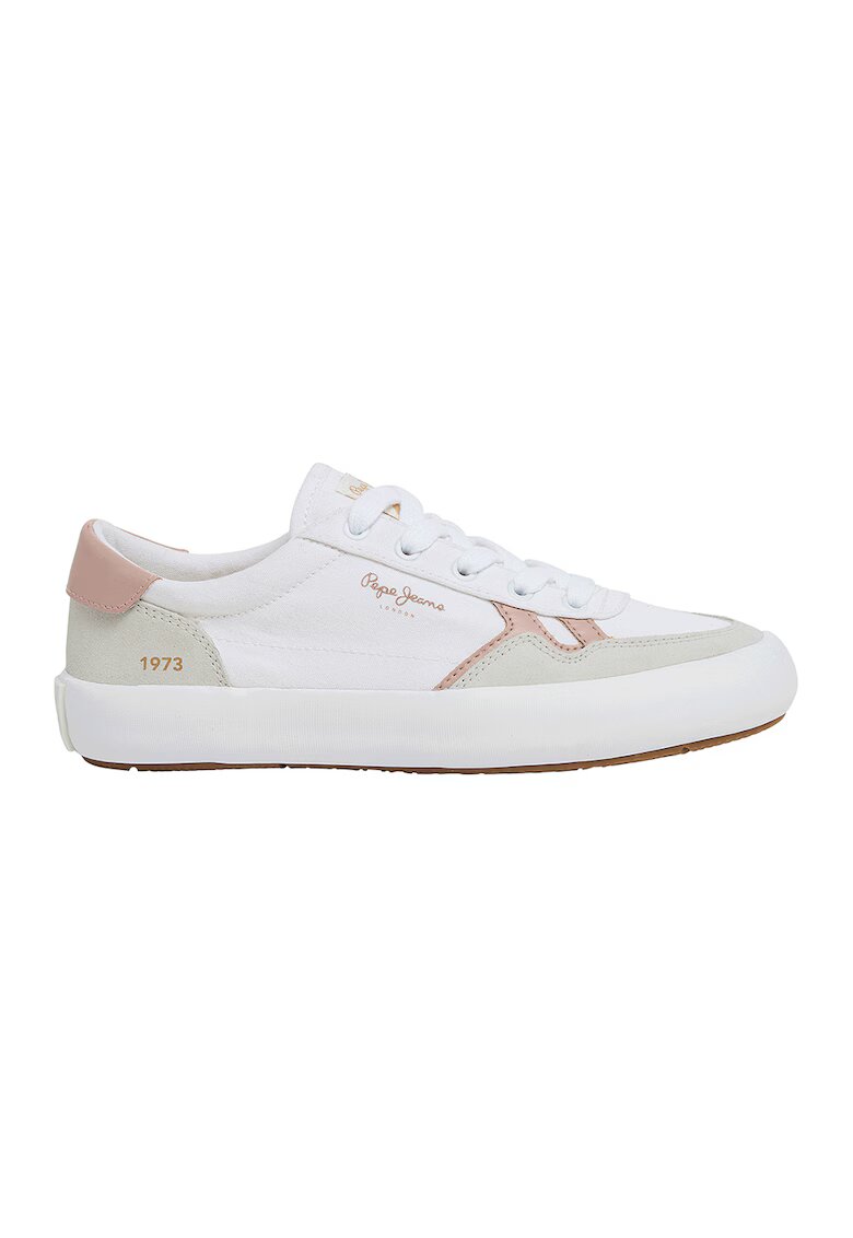 Pepe Jeans London Pantofi sport cu insertii de piele intoarsa - Alb/Gri deschis/Roz pal