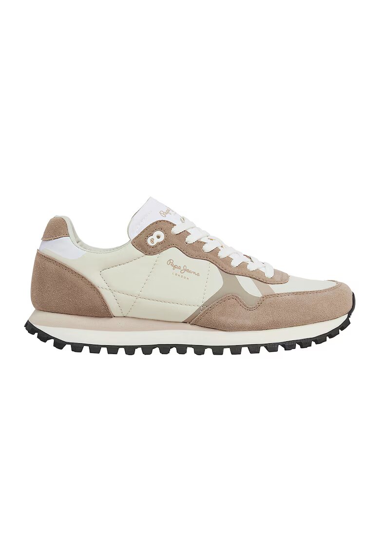 Pepe Jeans London Pantofi sport cu insertii de piele intoarsa - Alb/Maro nisip
