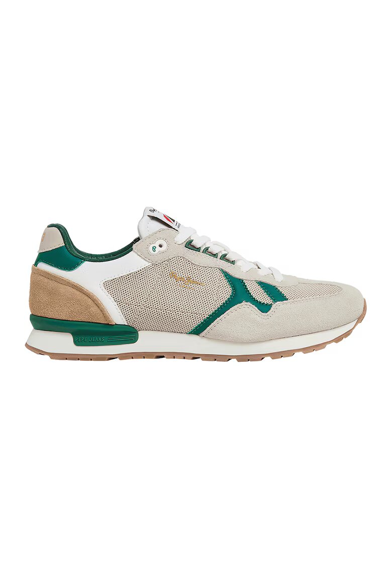 Pepe Jeans London Pantofi sport cu insertii de piele intoarsa - Maro taupe deschis/Verde persan