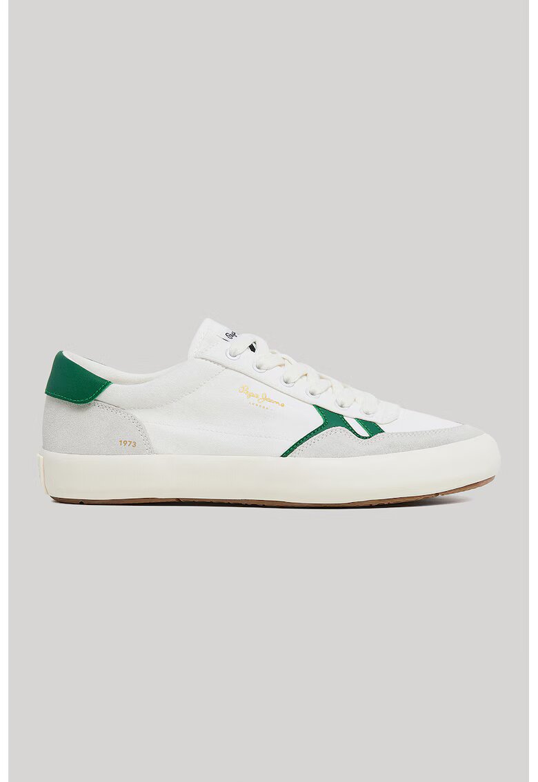 Pepe Jeans London Pantofi sport cu insertii de piele intoarsa - Verde englez/Alb murdar
