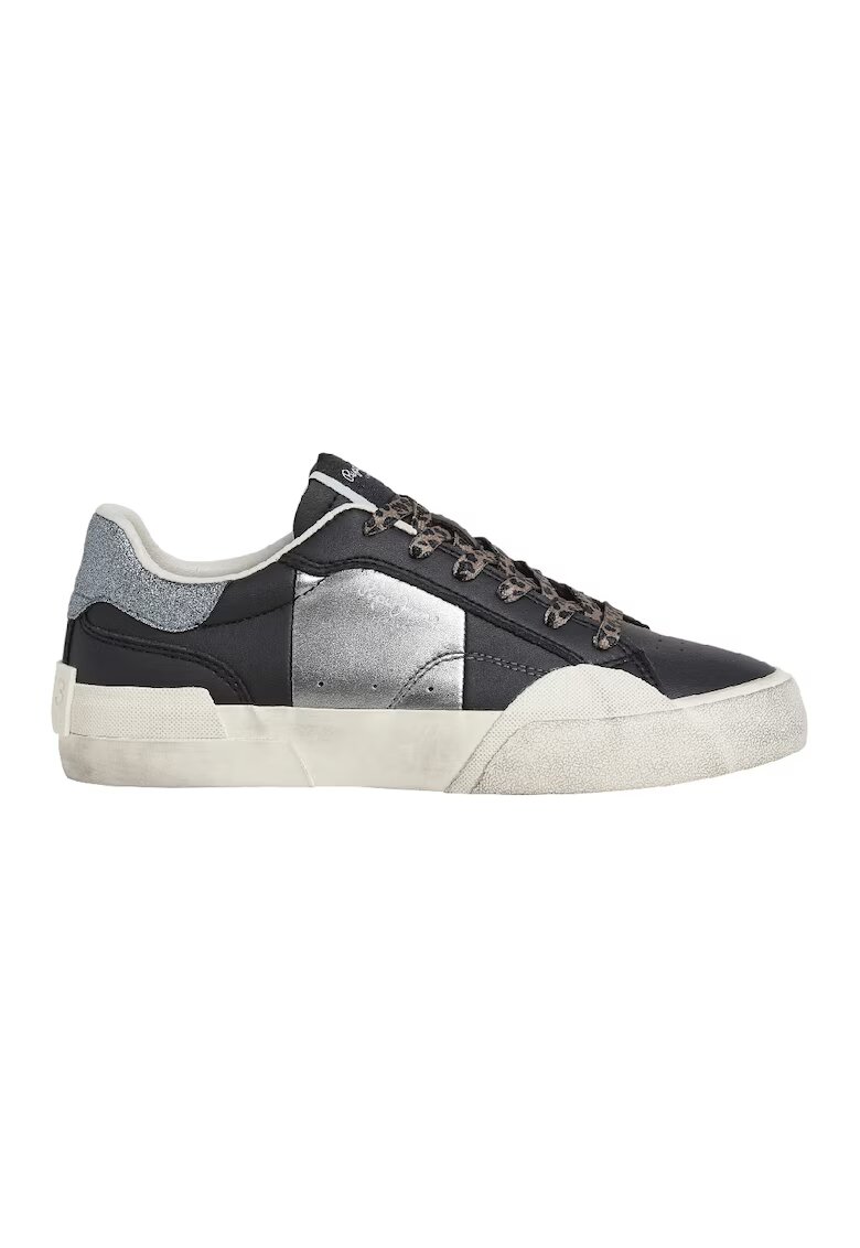Pepe Jeans London Pantofi sport cu insertii din piele lacuita - Negru/Argintiu