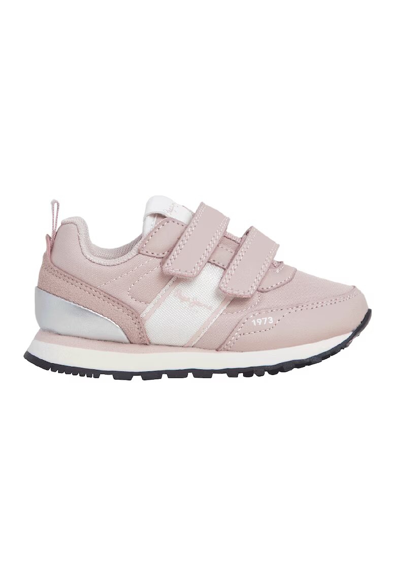 Pepe Jeans London Pantofi sport cu segmente din material textil si velcro - Alb/Roz pastel/Argintiu