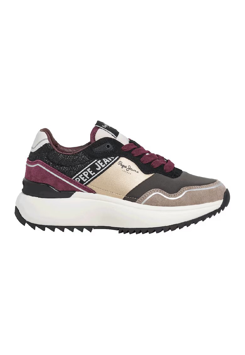 Pepe Jeans London Pantofi sport cu talpa wedge - garnituri din piele intoarsa si insertii cu particule stralucitoare - Auriu/Negru/Violet tyrian