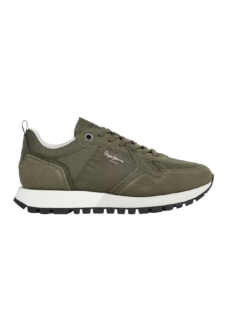 Pepe Jeans London Pantofi sport cu talpa wedge si garnituri din piele intoarsa - Kaki