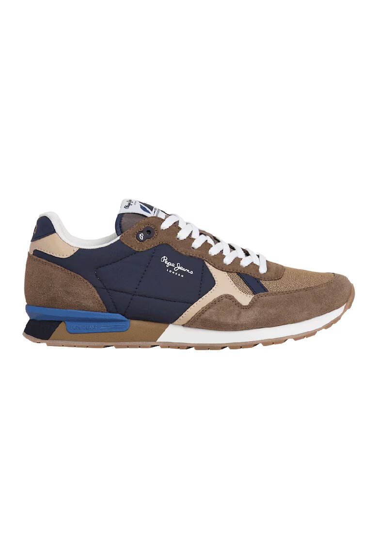 Pepe Jeans London Pantofi sport cu talpa wedge si garnituri din piele intoarsa - Maro deschis/Bleumarin