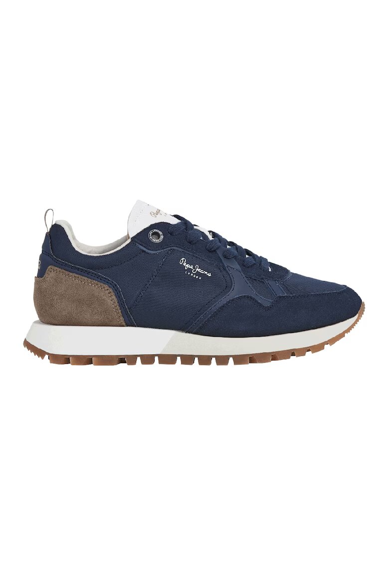 Pepe Jeans London Pantofi sport cu talpa wedge si garnituri din piele intoarsa - Maro inchis/Bleumarin
